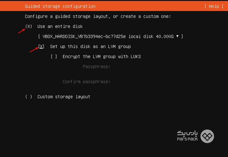 پیکربندی پارتیش روت در نصب سرور ubuntu
