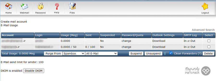 گزینه Create mail account را انتخاب کنید نحوه ایجاد اکانت ایمیل در دایرکت ادمین