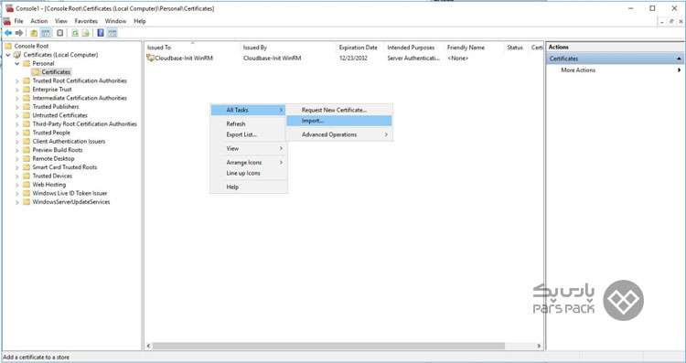 نصب certificate در ویندوز 10