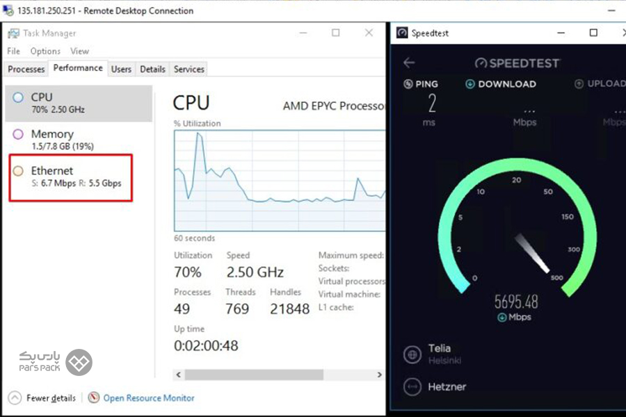 تست سرعت پینگ سرور با استفاده از Task Manager