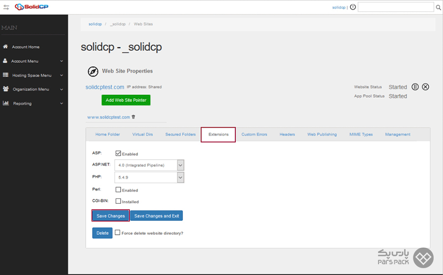ساخت وب سایت در SolidCP