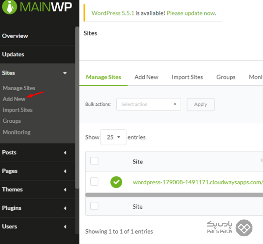 سایتهای مدنظر خود را به داشبورد Mainwp اضافه کنید مدیریت همزمان چندین سایت وردپرسی در یک پیشخوان