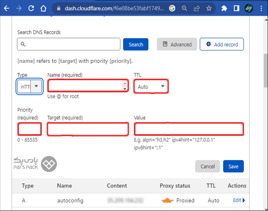 ثبت رکوردهای DNS پیشفرض تنظیم DNS در Cloudflare