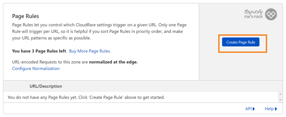 روی گزینه Create Page Rule کلیک کنید آموزش استفاده از cloudflare