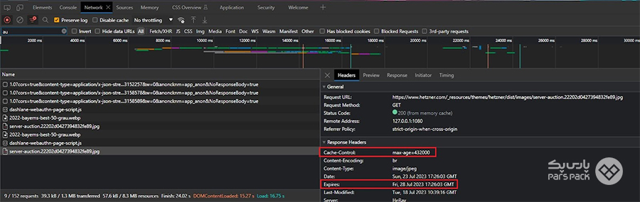 مولفه کشینگ Cache-Control خطای Leverage Browser Caching