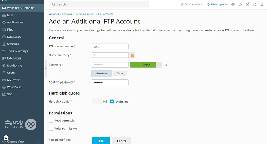 آموزش ساخت اکانت FTP در هاست پلسک آموزش ساخت اکانت FTP در هاست پلسک