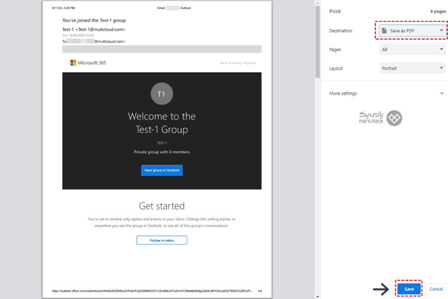 گزینه Save as PDF را انتخاب کنید چگونه از Outlook بک آپ تهیه کنیم؟