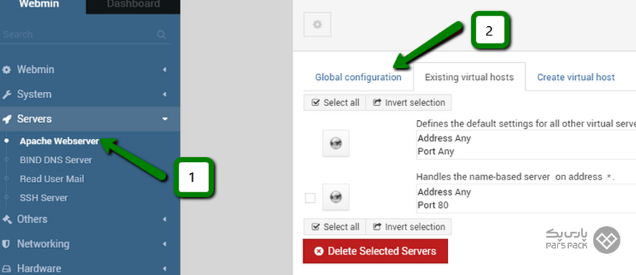 انتخاب تب Global configuration در Webmin روی تب Global configuration کلیک کنید