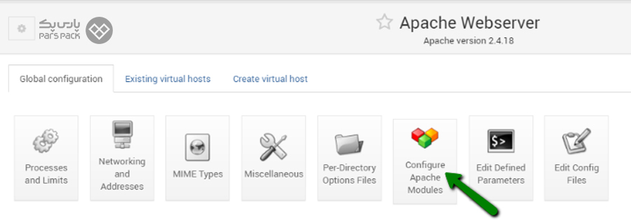 انتخاب گزینه Configure Apache Modules روی آیکون Configure Apache Modules بزنید