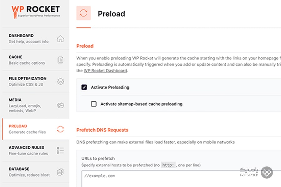 تنظیم Preloading در راکت وردپرس بهبود عملکرد وبسایت با افزونه راکت