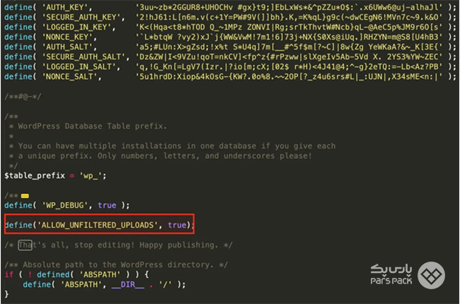 رفع مشکل نصب نشدن وردپرس با نوشتن یک کد در فایل wp-config.php ویرایش فایل wp-config.php و حل خطای آپلود پروندههای وردپرس