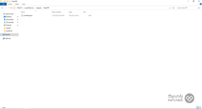 فایل something.txt در پوشه FTP در ویندوز سرور ایجاد شده است ایجاد فایل something.txt در پوشه FTP در ویندوز سرور
