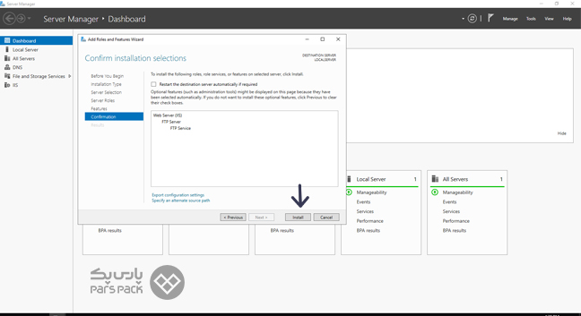 نصب FTP Server با انتخاب گزینه Install انتخاب گزینه Install برای نصب FTP سرور