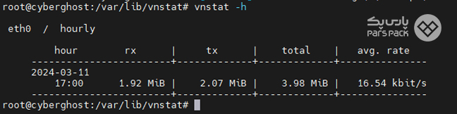 مشاهده خروجی vnStat در اوبونتو بر اساس زمانبندی دلخواه صفحه خروجی vnStat در ترمینال بر اساس زمانبندی دلخواه