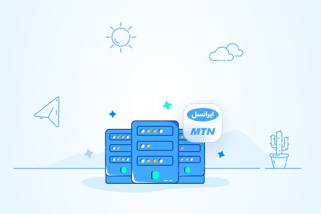 چندین سرور آبی با لوگوی دیتاسنتر ایرانسل