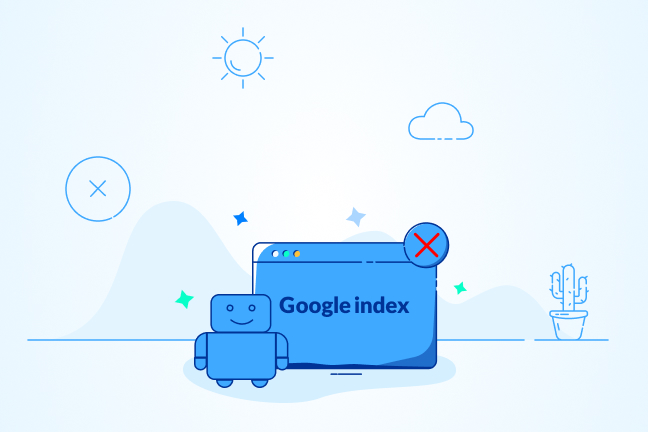 تصویر کارتونی صفحه وب با ربات گوگل برای نمایش ایندکس نشدن سایت
