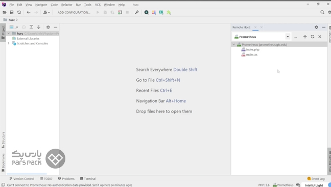 مشاهده فایلهای پروژه از بخش Project Explorer نرم افزار PhpStorm صفحه ویرایش فایل در هاست با PhpStorm