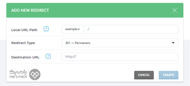 واردکردن اطلاعات لازم و کلیک روی گزینه CREATE صفحه اطلاعات ورودی برای فوروارد کردن دامنه در دایرکت ادمین