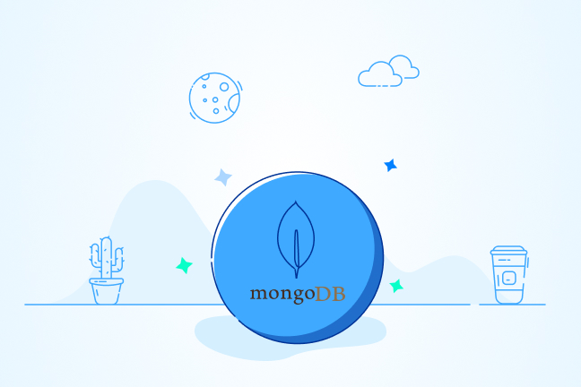 تصور کارتونی لوگو دیتابیس MongoDB در طرح دایره آبی رنگ