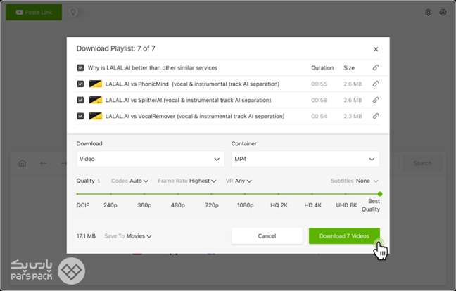 کلیک روی گزینه Download برای دانلود تمام لیست پخش یوتیوب کلیک روی گزینه Download برای دانلود لیست پخش یوتیوب از طریق نرمافزار