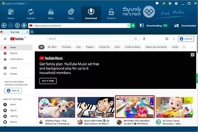 استفاده از نرمافزار Leawo Video Downloader برای دانلود پلی لیست یوتیوب صفحه دانلود پلی لیست یوتیوب از طریق نرمافزار Leawo Video Downloader