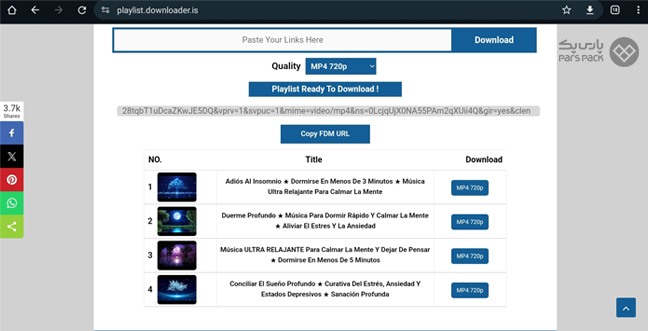 نحوه دانلود لیست پخش یوتیوب از سایت playlist.downloader صفحه دانلود پلی لیست یوتیوب از سایت playlist.downloader