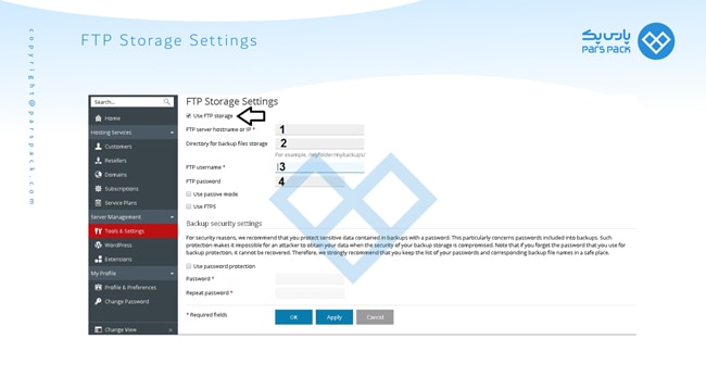 ftp storage settings