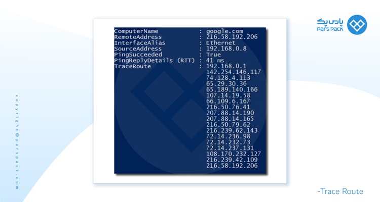 دستور trace route پاورشل دستور trace route