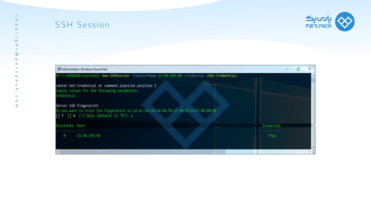نحوه ایجاد Session در پاروشل دستور SSH-Session در windows powershell