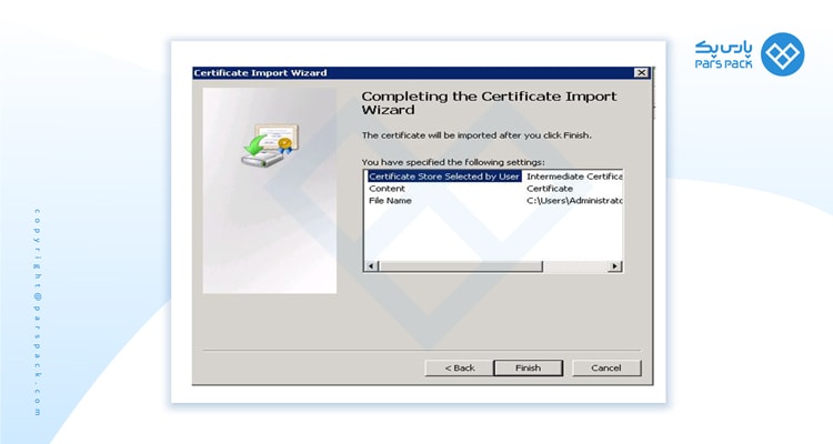 مرحله نهایی نصب CERTIFICATE
